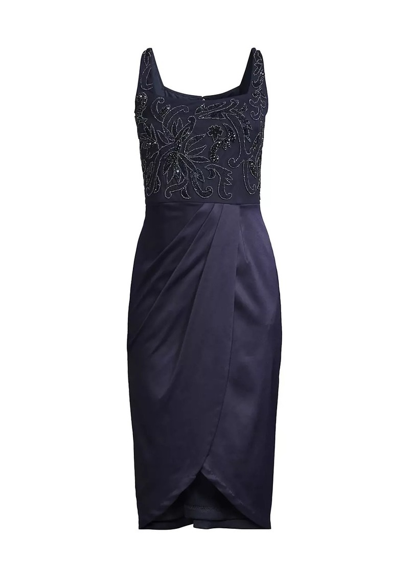 Aidan Mattox Beaded Squareneck Draped Midi-Dress