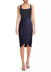 Aidan Mattox Beaded Squareneck Draped Midi-Dress