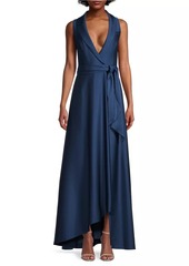 Aidan Mattox Belted High-Low Wrap Gown