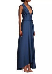 Aidan Mattox Belted High-Low Wrap Gown