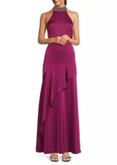 Aidan Mattox Crystal-Embellished Satin Sleeveless Mermaid Gown