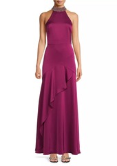 Aidan Mattox Crystal-Embellished Satin Sleeveless Mermaid Gown