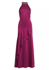 Aidan Mattox Crystal-Embellished Satin Sleeveless Mermaid Gown