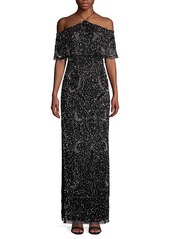 Aidan Mattox Embellished Cold-Shoulder Gown
