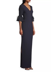 Aidan Mattox Feather-Trim Column Gown