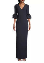 Aidan Mattox Feather-Trim Column Gown