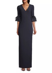 Aidan Mattox Feather-Trim Column Gown