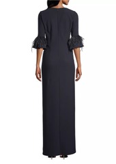 Aidan Mattox Feather-Trim Column Gown