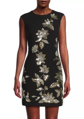 Aidan Mattox Floral Beaded Crepe Minidress