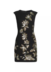 Aidan Mattox Floral Beaded Crepe Minidress