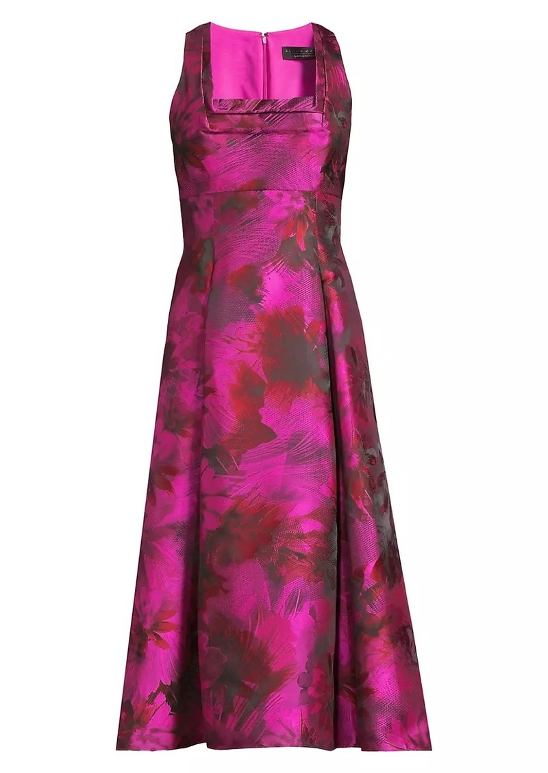 Aidan Mattox Floral Jacquard Midi-Dress