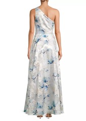 Aidan Mattox Floral Jacquard One-Shoulder Gown