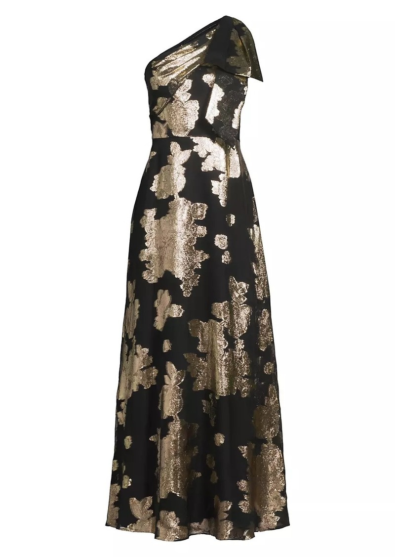 Aidan Mattox Floral Metallic One-Shoulder Gown