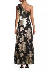 Aidan Mattox Floral Metallic One-Shoulder Gown