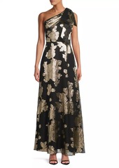 Aidan Mattox Floral Metallic One-Shoulder Gown