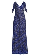 Aidan Mattox Fully Beaded Cold-Shoulder Gown