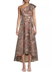 Aidan Mattox Jacquard One-Shoulder Maxi Dress