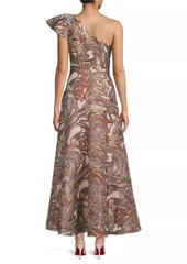 Aidan Mattox Jacquard One-Shoulder Maxi Dress