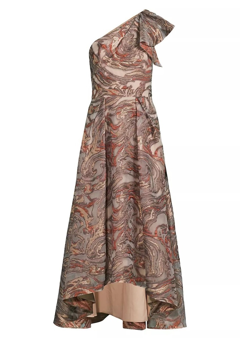 Aidan Mattox Jacquard One-Shoulder Maxi Dress