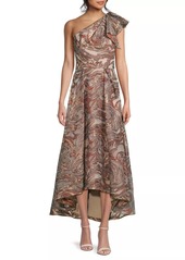 Aidan Mattox Jacquard One-Shoulder Maxi Dress