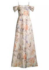 Aidan Mattox Off-The-Shoulder Floral-Jacquard Gown