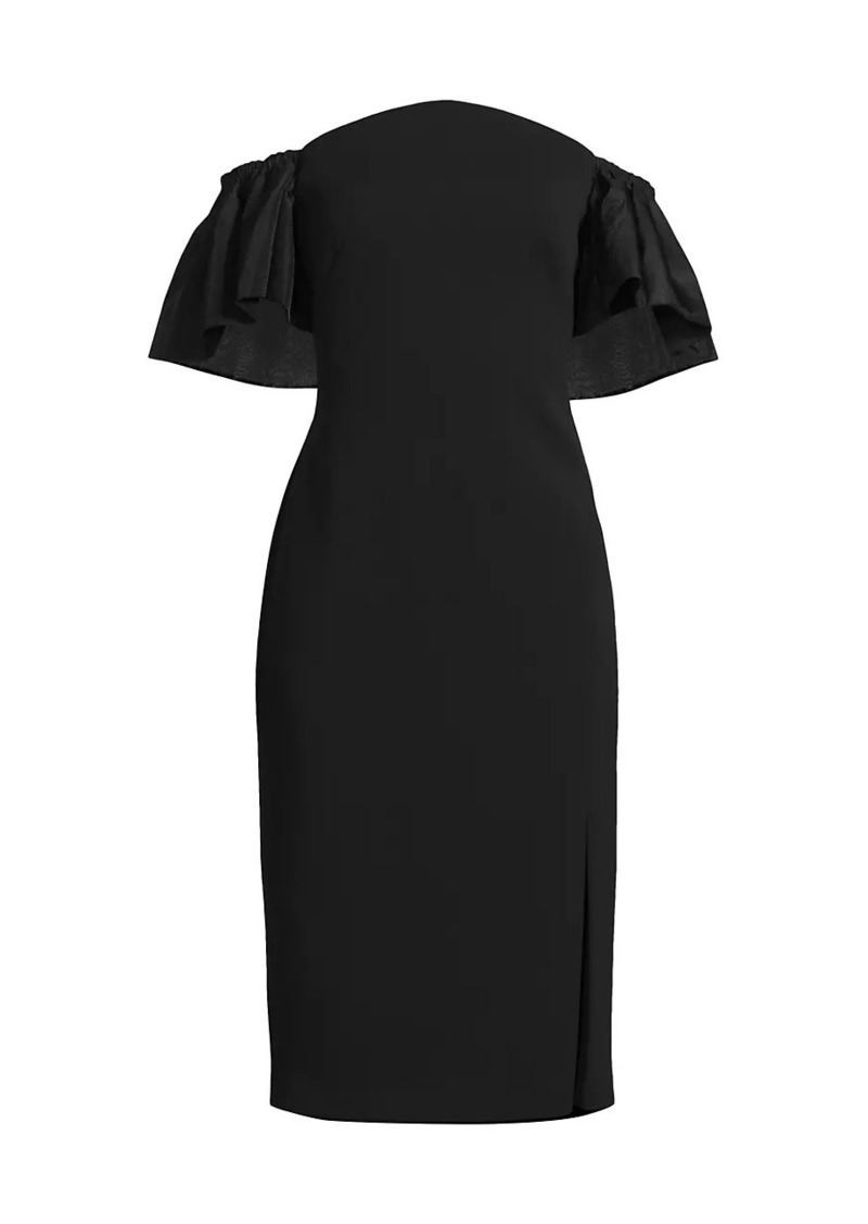 Aidan Mattox Off-The-Shoulder Sheath Midi-Dress