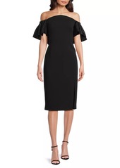 Aidan Mattox Off-The-Shoulder Sheath Midi-Dress