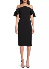 Aidan Mattox Off-The-Shoulder Sheath Midi-Dress