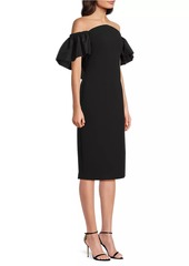 Aidan Mattox Off-The-Shoulder Sheath Midi-Dress