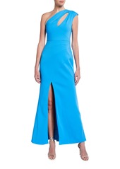 Aidan Mattox One-Shoulder Crepe Gown with Front Slit