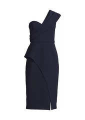 Aidan Mattox One-Shoulder Crepe Midi-Dress