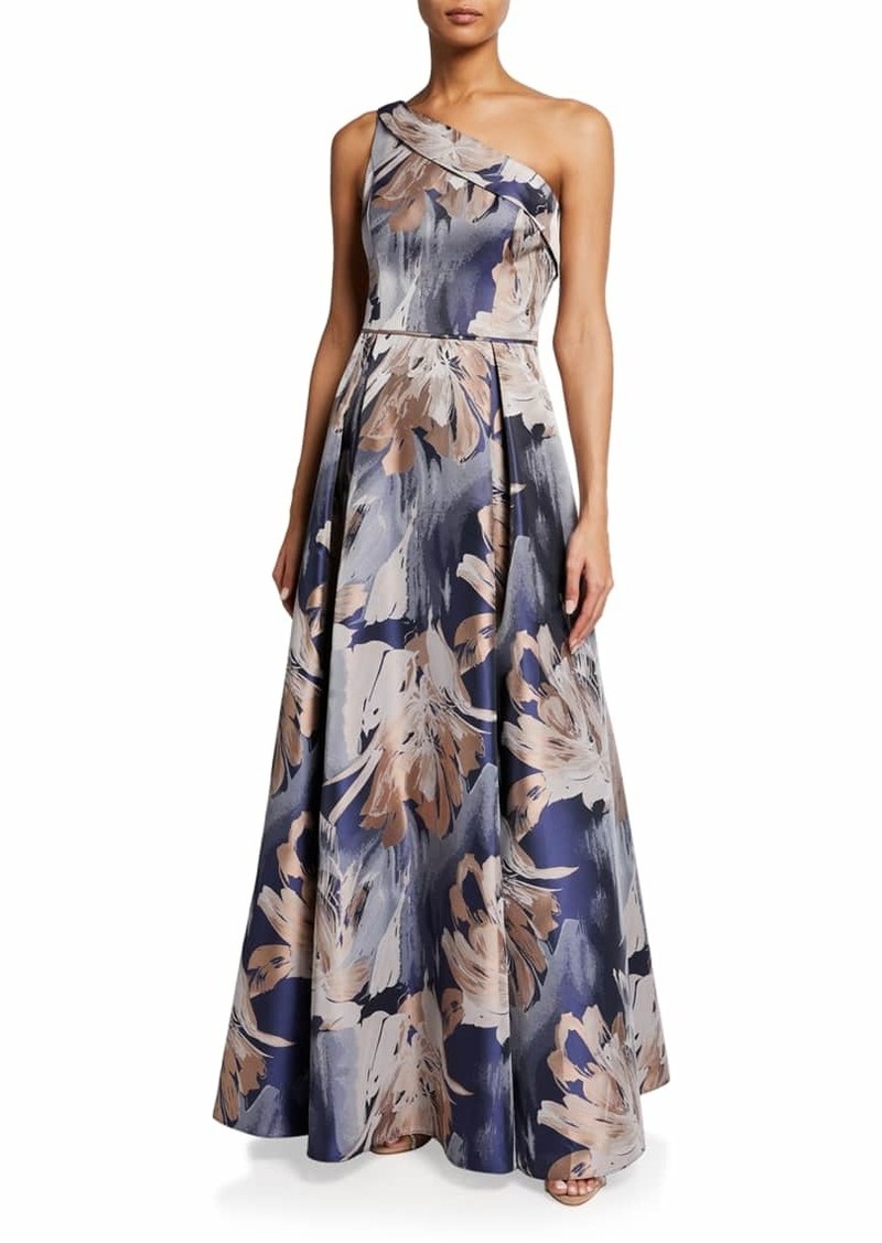 One Shoulder Floral Print A Line Gown 51 Off