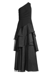 Aidan Mattox One-Shoulder Tiered Gown