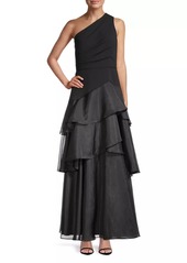 Aidan Mattox One-Shoulder Tiered Gown