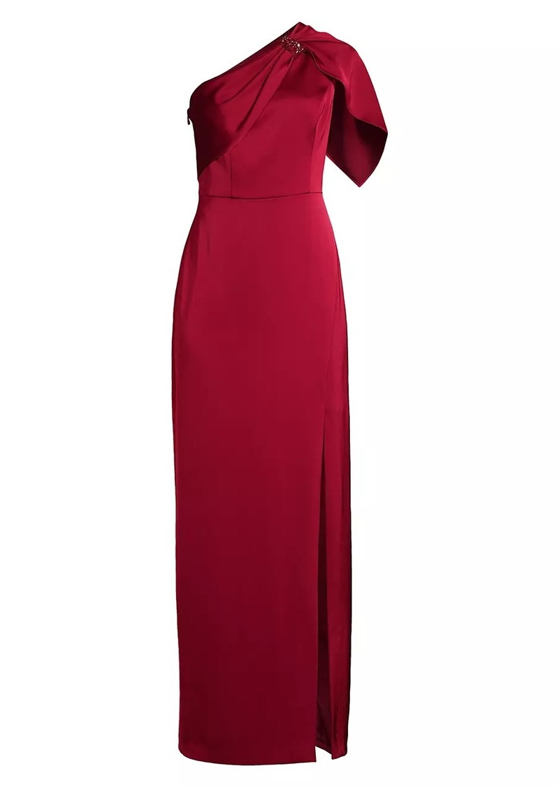 Aidan Mattox Satin One-Shoulder Column Gown