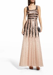 Aidan Mattox Sequin-Embellished Square-Neck Gown