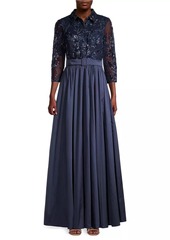 Aidan Mattox Sequin Tulle Belted Gown