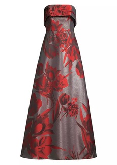 Aidan Mattox Strapless Floral Jacquard Gown
