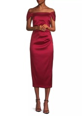 Aidan Mattox Stretch Mikado Off-the-Shoulder Midi-Dress