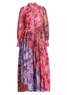 Aje Abstraction Collisions Floral Cotton Maxi Shirtdress