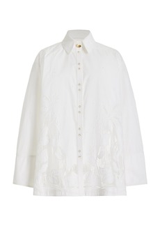 Aje - Agua Embroidered Cotton Shirt - Off-White - AU 6 - Moda Operandi