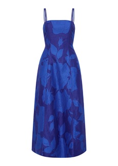 Aje - Belonging Printed Linen-Blend Midi Dress - Blue - AU 14 - Moda Operandi