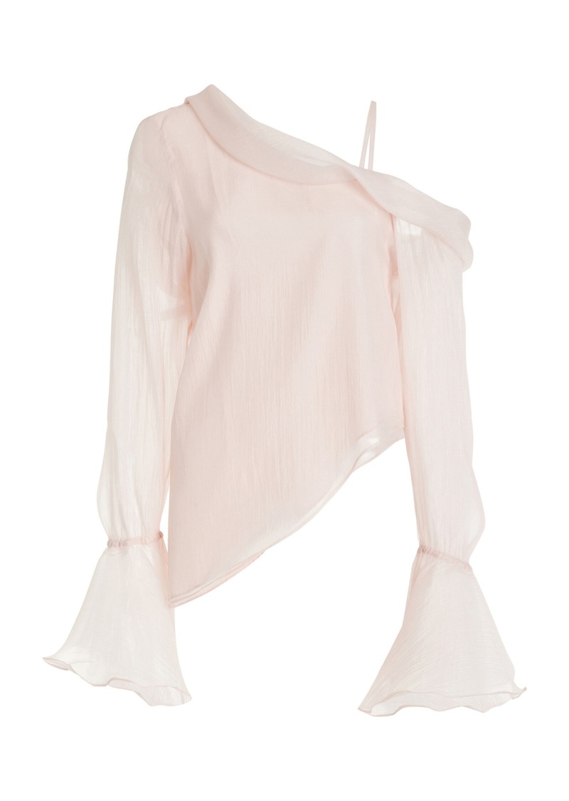 Aje - Edith Draped Asymmetric Crepe Chiffon Top - Pink - AU 12 - Moda Operandi