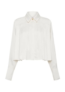 Aje - Estrade Pleated Poplin Cropped Shirt - White - AU 8 - Moda Operandi