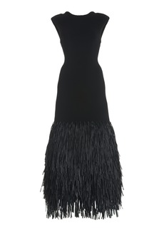 Aje - Exclusive Rushes Raffia-Trimmed Knit Midi Dress - Black - XXS - Moda Operandi