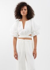 Aje - Impression Cropped Cotton Blouse - Womens - White
