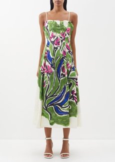 Aje - Paradiso Floral Linen-blend Dress - Womens - Green Multi