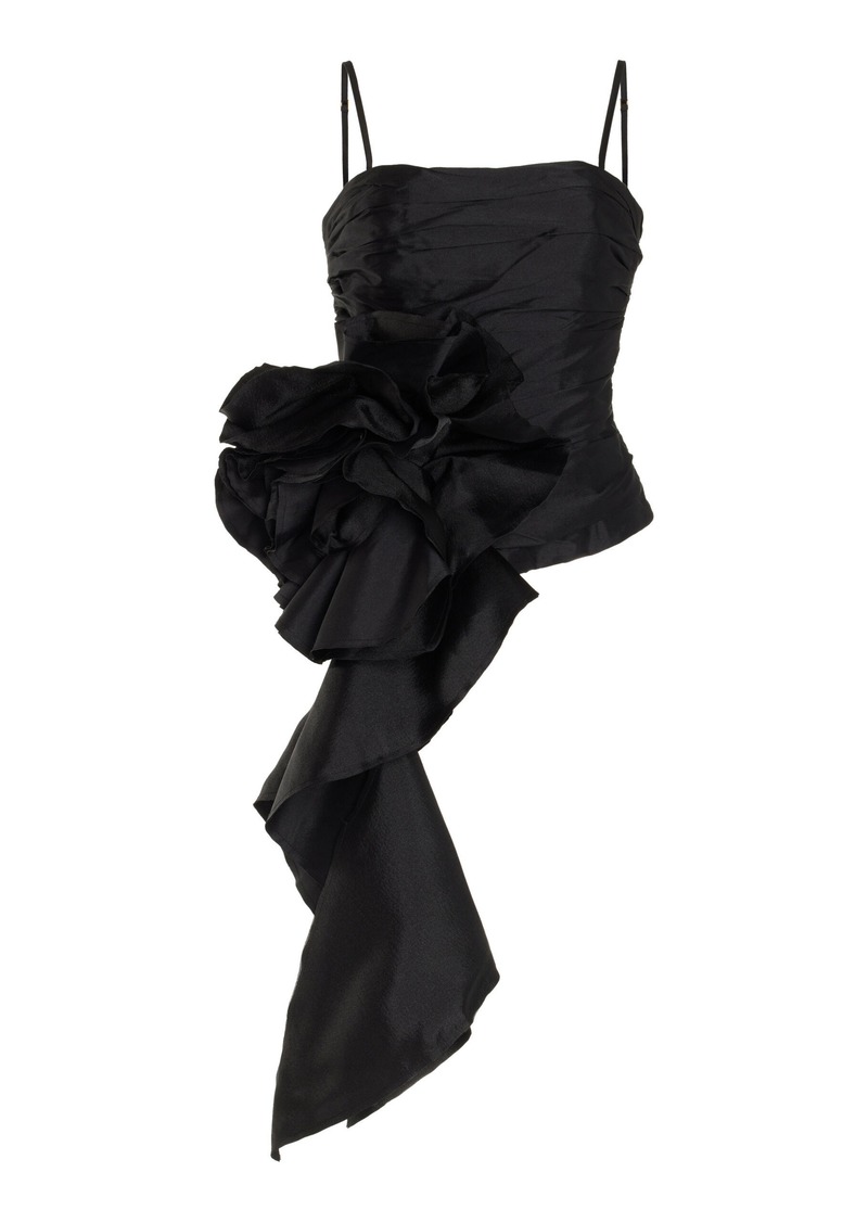 Aje - Potion Spiral Rosette Ruched-Taffeta Top - Black - AU 6 - Moda Operandi