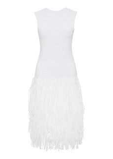 Aje - Rushes Raffia-Trimmed Knit Midi Dress - White - S - Moda Operandi
