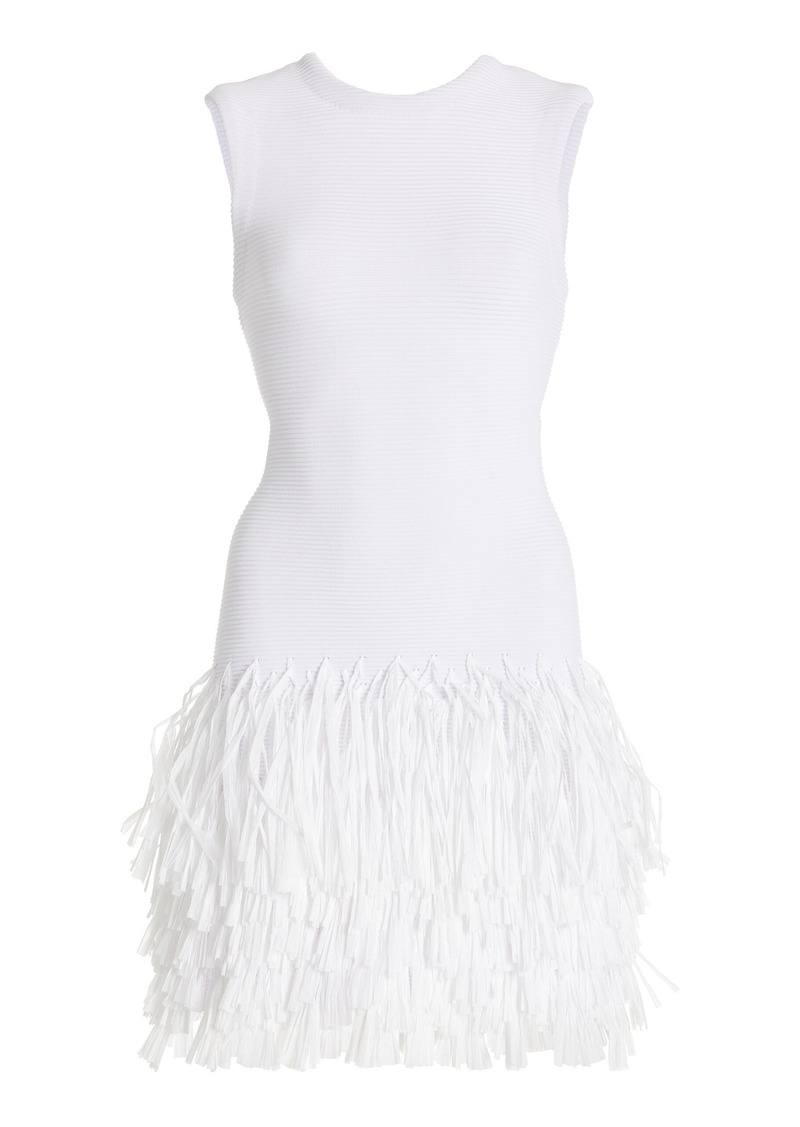 Aje - Rushes Raffia-Trimmed Knit Midi Dress - White - M - Moda Operandi